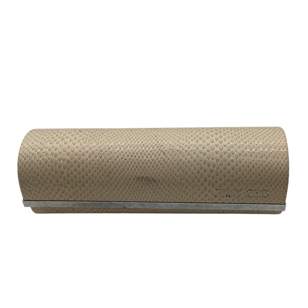 Jimmy Choo Beige Snakeskin Embossed Hard Shell Sunglasses Case Silver‎ Hinge